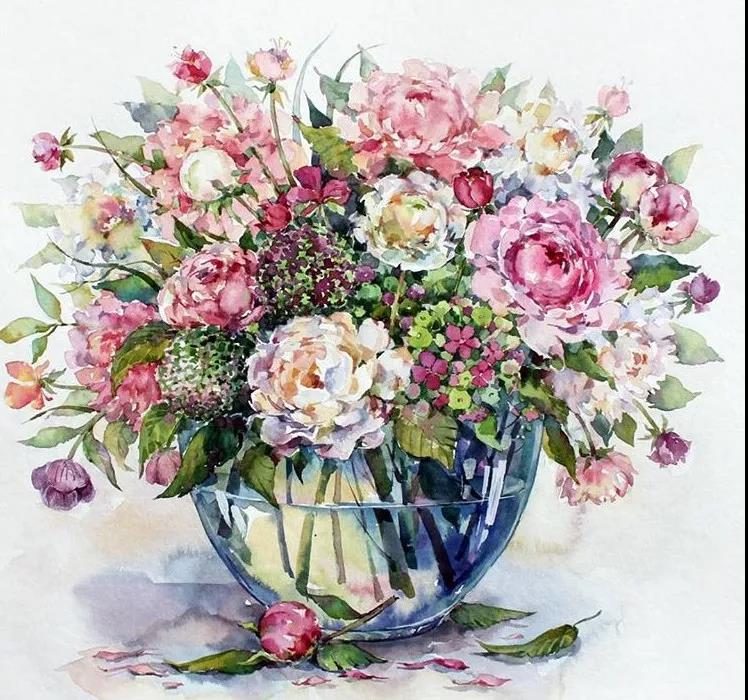 花團錦簇時尚水彩插畫，唯美花卉插畫圖片