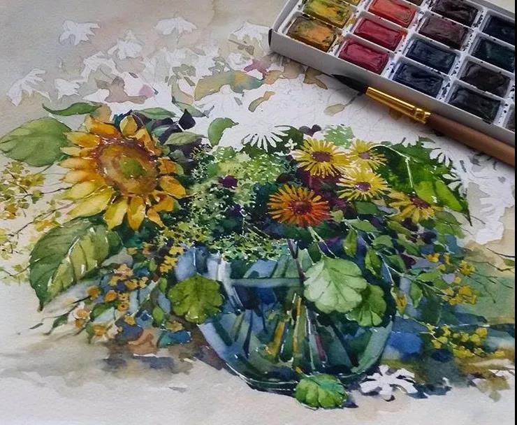 花團錦簇時尚水彩插畫，唯美花卉插畫圖片