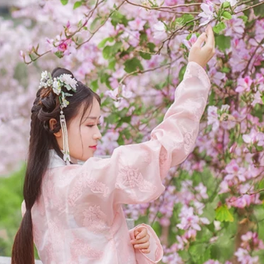 繁花盛開帶團(tuán)扇女生頭像，唯美古風(fēng)真人頭像