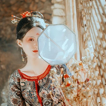 枯枝秋意帶團(tuán)扇女生頭像，唯美古風(fēng)真人頭像