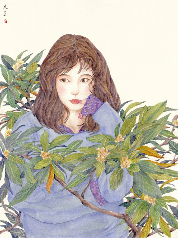 24節(jié)氣水彩手繪插畫(huà)，清新淡雅唯美女子插畫(huà)