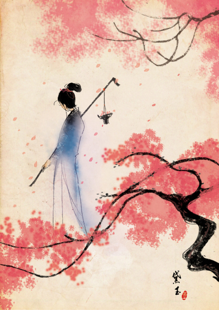 古風(fēng)插畫(huà)：相思樹(shù)底說(shuō)相思精美手繪插畫(huà)