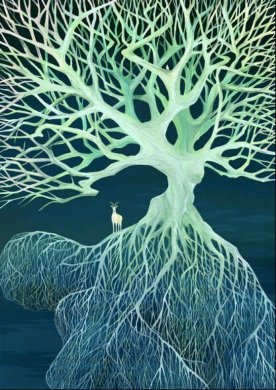 空靈浩大簡(jiǎn)約插畫，風(fēng)格靜謐手繪插畫