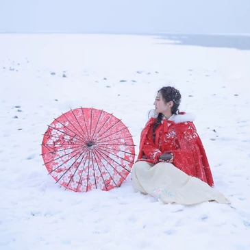 雪飄飄紅衣帶傘女生頭像，唯美古風(fēng)真人頭像