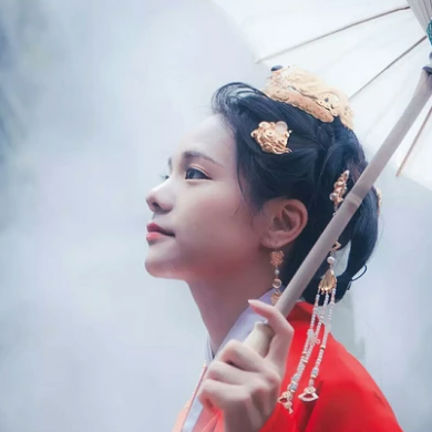 紅衣仙鶴帶傘女生頭像，唯美古風(fēng)真人頭像
