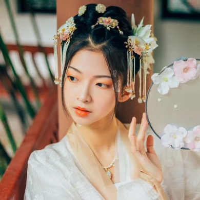 花神淚帶團(tuán)扇女生頭像，唯美古風(fēng)真人頭像