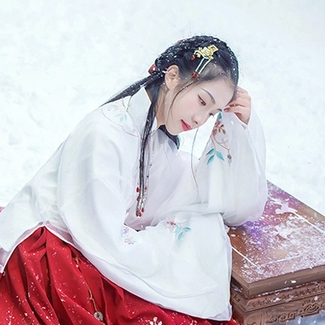 雪中團花帶傘女子頭像，唯美古真人頭像