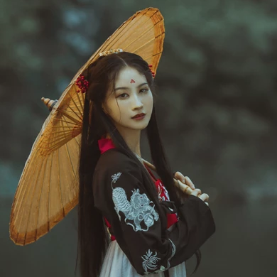 紅妝帶傘古風頭像，唯美古風真人女子頭像