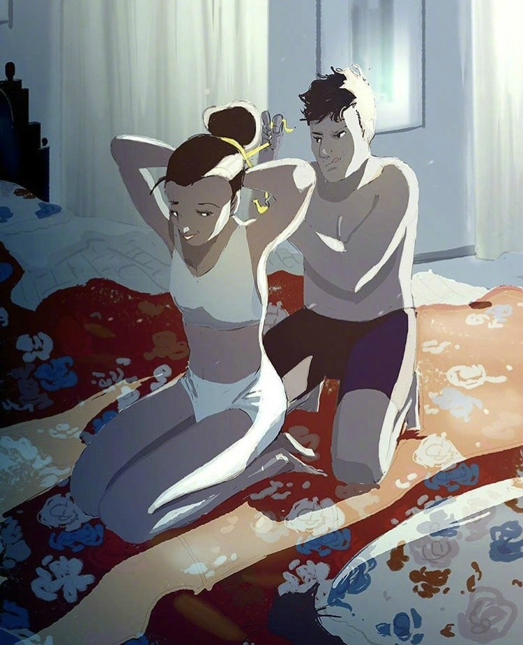兩個(gè)人的時(shí)光，唯美插畫