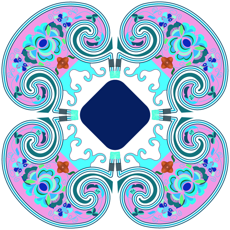 中國傳統(tǒng)刺繡古典對稱花卉圖案，矢量素材