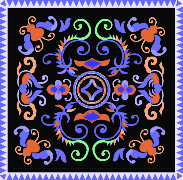 中國傳統(tǒng)刺繡古典對稱花紋圖案，矢量素材