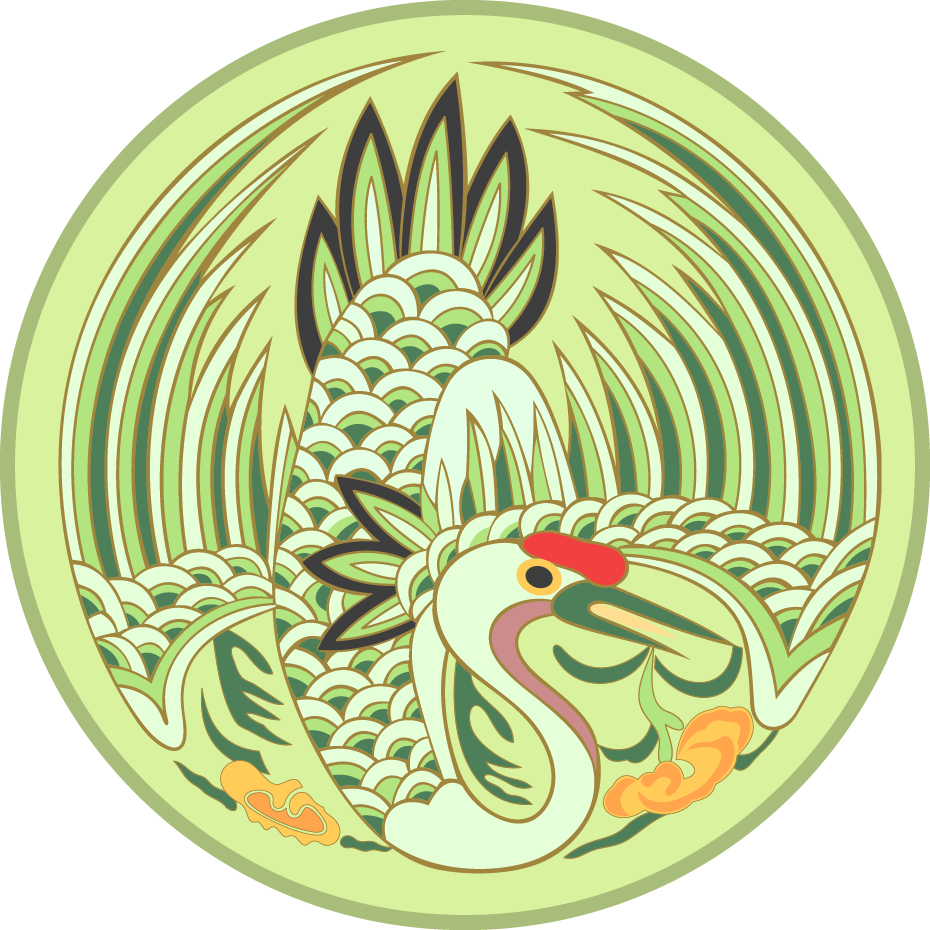 中國傳統(tǒng)刺繡長壽仙鶴圓形圖案，矢量素材