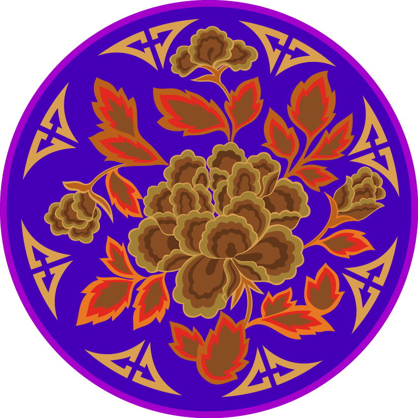 中國傳統(tǒng)刺繡牡丹花圓形圖案，矢量素材