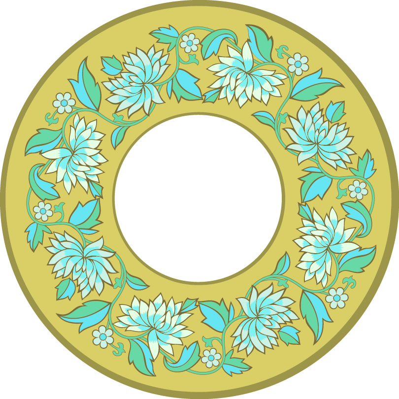中國(guó)傳統(tǒng)刺繡蓮花圓形圖案，矢量素材AI圖片