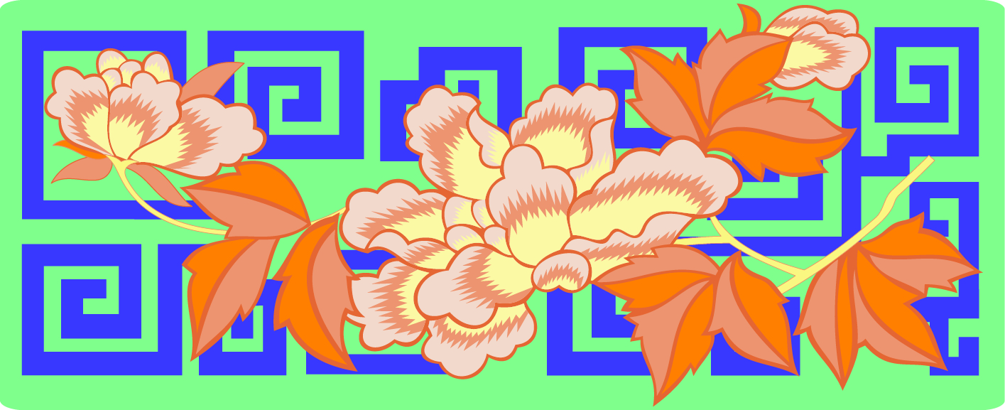 中國傳統(tǒng)刺繡牡丹花圖案一，矢量素材