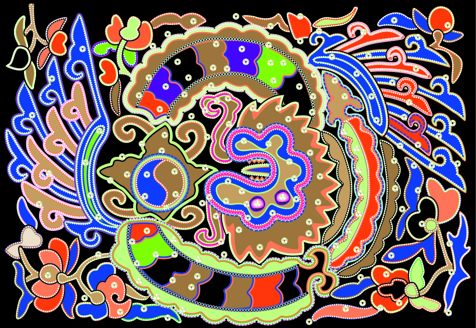 中國傳統(tǒng)刺繡龍鳳呈祥圖案，矢量素材