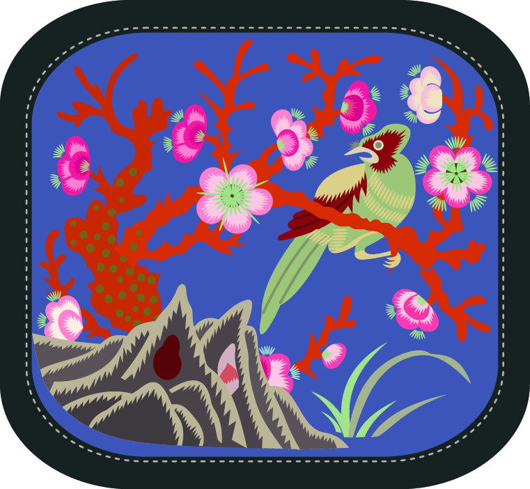 中國傳統(tǒng)刺繡圖案桃花山鳥圖系列三，矢量素材