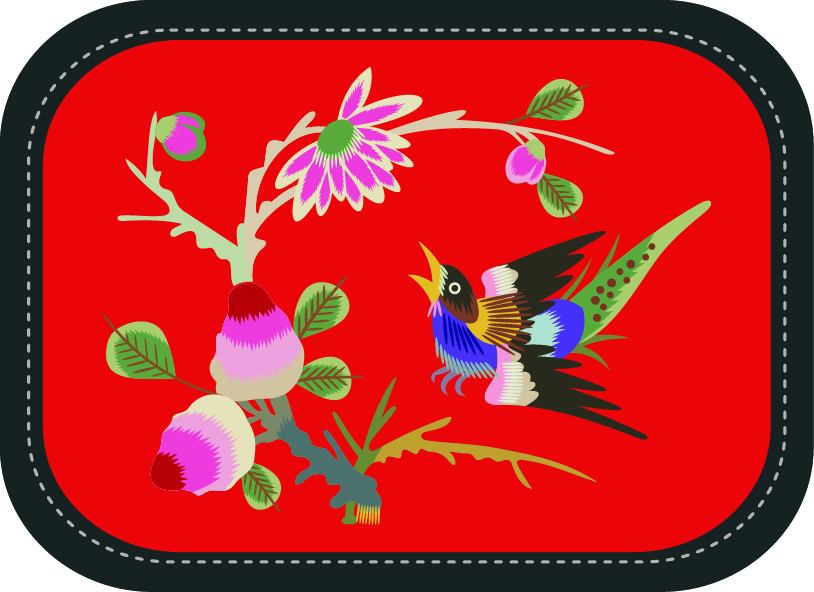 中國傳統(tǒng)刺繡圖案鳥語花香系列九，矢量素材