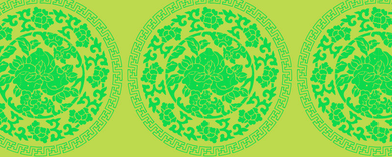 中國(guó)傳統(tǒng)織錦蟠桃圖案與配色，矢量素材AI圖片
