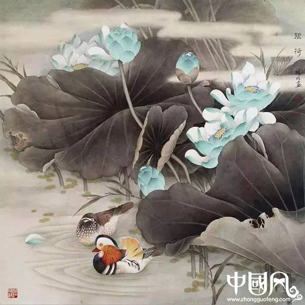 鴛鴦戲水圖集(18張)，好漂亮的國(guó)畫圖片
